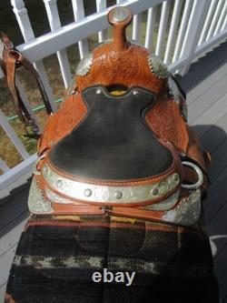 10'' Childs western silver show Saddle tooled leather SQH with breast collar