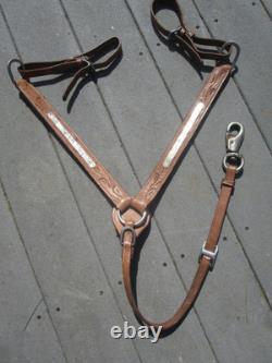 10'' Childs western silver show Saddle tooled leather SQH with breast collar