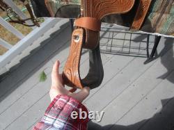 10'' Childs western silver show Saddle tooled leather SQH with breast collar