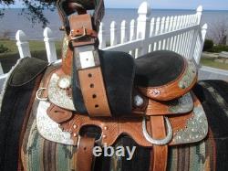 10'' Childs western silver show Saddle tooled leather SQH with breast collar