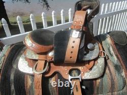 10'' Childs western silver show Saddle tooled leather SQH with breast collar