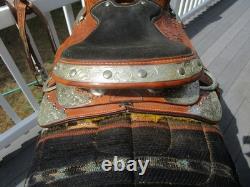 10'' Childs western silver show Saddle tooled leather SQH with breast collar