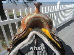 10'' Childs western silver show Saddle tooled leather SQH with breast collar