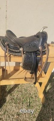 12 Black Leather Studded Pony Saddle. 5 Gullet