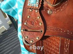 12'' DOUBLE T SEMI Q H BARS child youth Turquoise leather western barrel saddle