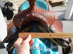 12'' DOUBLE T SEMI Q H BARS child youth Turquoise leather western barrel saddle