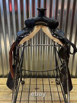 12 Kids Black Leather Western Pony Saddle w Silver Spots