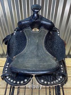 12 Kids Black Leather Western Pony Saddle w Silver Spots