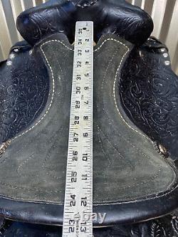 12 Kids Black Leather Western Pony Saddle w Silver Spots