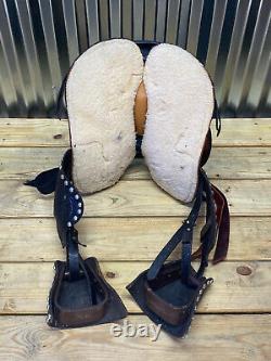 12 Kids Black Leather Western Pony Saddle w Silver Spots