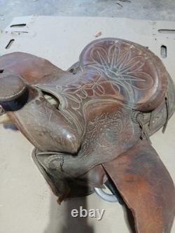 12 Tall Tooled Leather Floral Western Saddle vintage