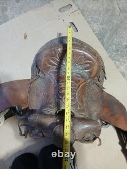12 Tall Tooled Leather Floral Western Saddle vintage