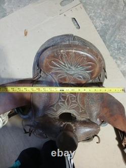 12 Tall Tooled Leather Floral Western Saddle vintage