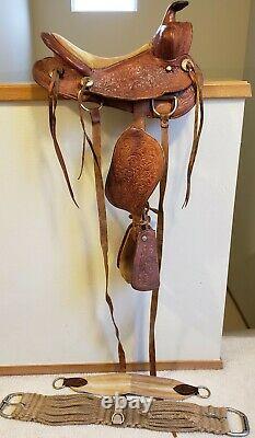 12 Vintage Western Tooled Leather Pony Saddle Billy Cook Cinch Kids Youth