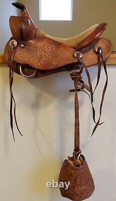 12 Vintage Western Tooled Leather Pony Saddle Billy Cook Cinch Kids Youth