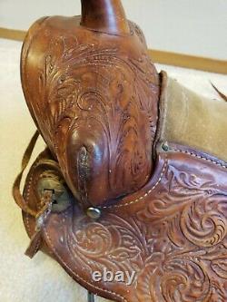 12 Vintage Western Tooled Leather Pony Saddle Billy Cook Cinch Kids Youth