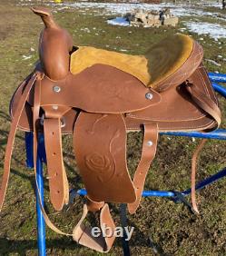 12 tan leather youth / pony western saddle withmaize suede seat US made