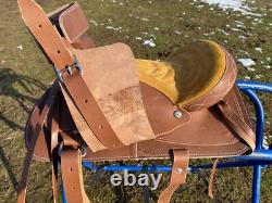 12 tan leather youth / pony western saddle withmaize suede seat US made