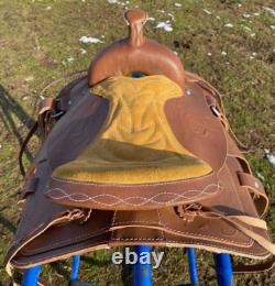 12 tan leather youth / pony western saddle withmaize suede seat US made