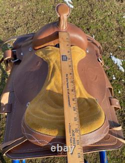 12 tan leather youth / pony western saddle withmaize suede seat US made