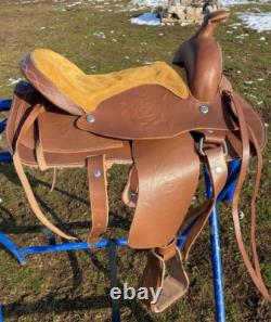 12 tan leather youth / pony western saddle withmaize suede seat US made