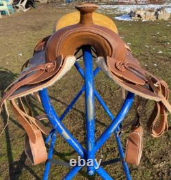 12 tan leather youth / pony western saddle withmaize suede seat US made