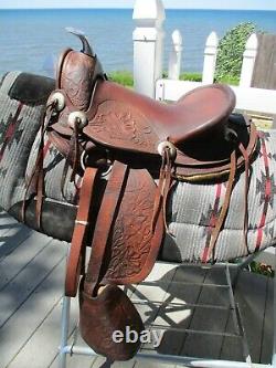 12'' vintage western leather tooled Pony saddle youth kids