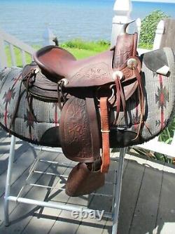 12'' vintage western leather tooled Pony saddle youth kids