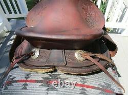 12'' vintage western leather tooled Pony saddle youth kids