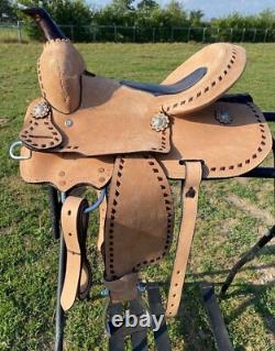 12 youth Western barrel saddle rough out leather withblack buckstitching
