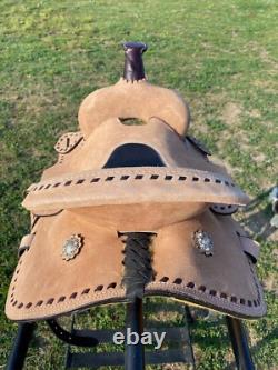 12 youth Western barrel saddle rough out leather withblack buckstitching
