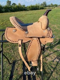 12 youth Western barrel saddle rough out leather withblack buckstitching
