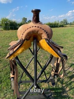 12 youth Western barrel saddle rough out leather withblack buckstitching