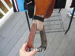 12'' youth kids Pony Brown leather western trail saddle pony BARS