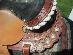 13'' Brown Premium leather western barrel trail saddle SQH BARS w bling conchos