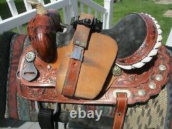 13'' Brown Premium leather western barrel trail saddle SQH BARS w bling conchos