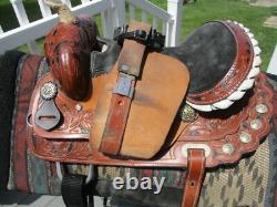 13'' Brown Premium leather western barrel trail saddle SQH BARS w bling conchos