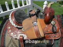 13'' Brown Premium leather western barrel trail saddle SQH BARS w bling conchos