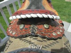 13'' Brown Premium leather western barrel trail saddle SQH BARS w bling conchos