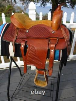 13'' CHILDRENS YOUTH Brown leather western trail saddle SQH BARS