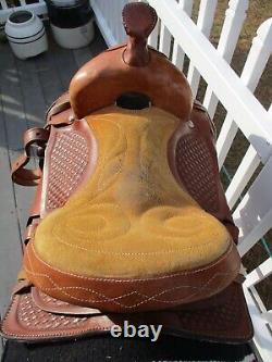 13'' CHILDRENS YOUTH Brown leather western trail saddle SQH BARS