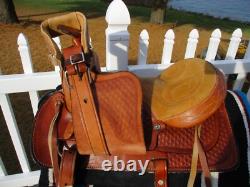 13'' CHILDRENS YOUTH Brown leather western trail saddle SQH BARS