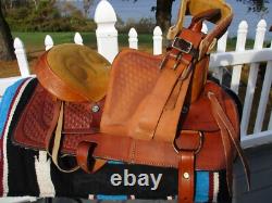 13'' CHILDRENS YOUTH Brown leather western trail saddle SQH BARS