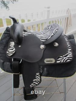 13'' Double T QH BARS YOUTH Western Light Weight Synthetic Zebra stripe Saddle