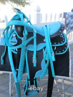 13'' Wildrace Youth Turquoise Western Synthetic Trail Saddle w Tack set & pad