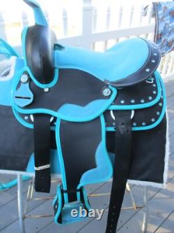 13'' Wildrace Youth Turquoise Western Synthetic Trail Saddle w Tack set & pad
