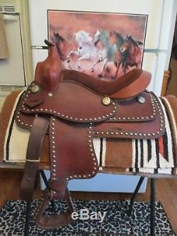 13'' Youth brown western Leather Studded trail saddle SQH BARS