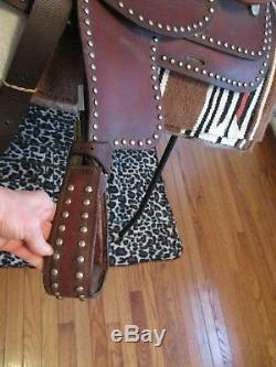 13'' Youth brown western Leather Studded trail saddle SQH BARS