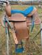 13 Tan Tooled Leather Youth / Pony Western Saddle Withturquoise Suede Seat
