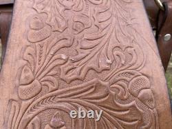 13 tan tooled leather youth / pony western saddle withturquoise suede seat